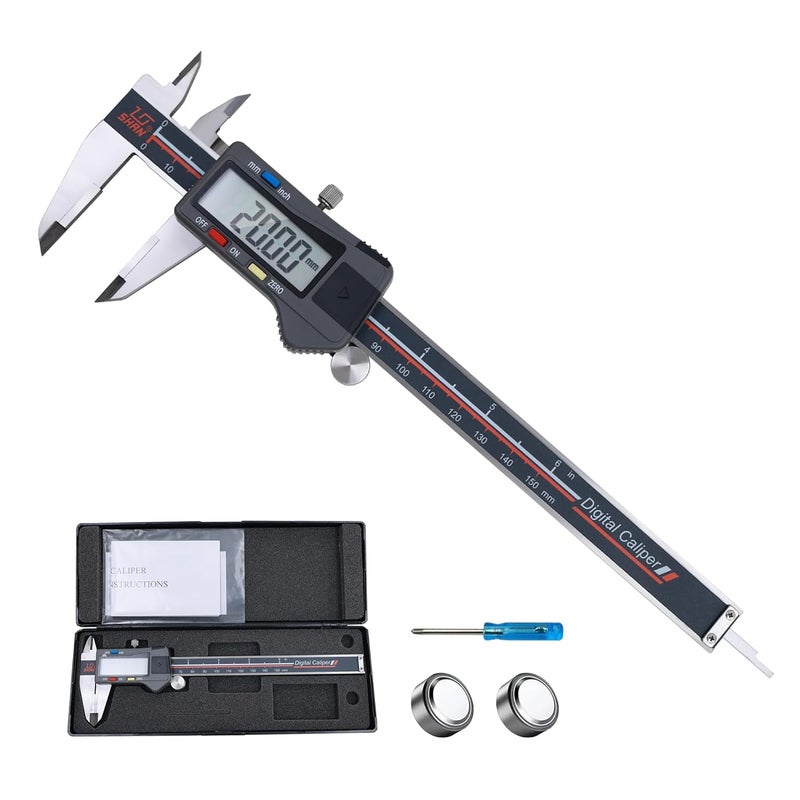 MIORIT Digital Caliper, 0-6 Inch/150mm Stainless Steel Vernier Caliper Digital Micrometer with Large Screen, Easy Switch from Inch Metric Fraction - Image 1